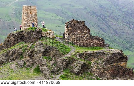 North Ossetia Alania, Russia - May 27, 2018: View Of Ruins In The Kurtatin Gorge In North Ossetia-al