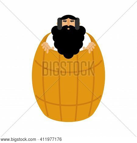 Diogenes In Barrel. Ancient Greek Philosopher. Historic