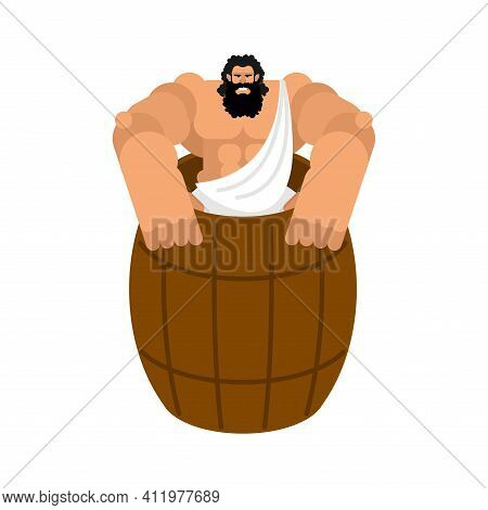 Diogenes In Barrel. Ancient Greek Philosopher. Vector