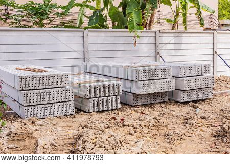Stack Of Precast Concrete Wall Panels Before Installation