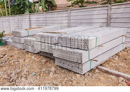Stack Of Precast Concrete Wall Panels Before Installation