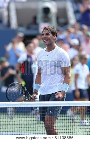 Twelve times Grand Slam champion Rafael Nadal celebrates victory in his third round match at US Open