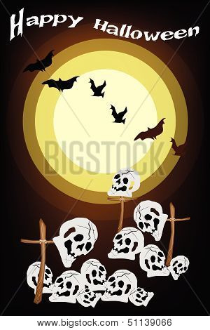 Evil Bats Flying Over The Graveyard On Night Background