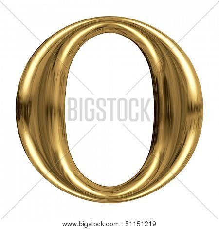 Golden font type letter O, uppercase
