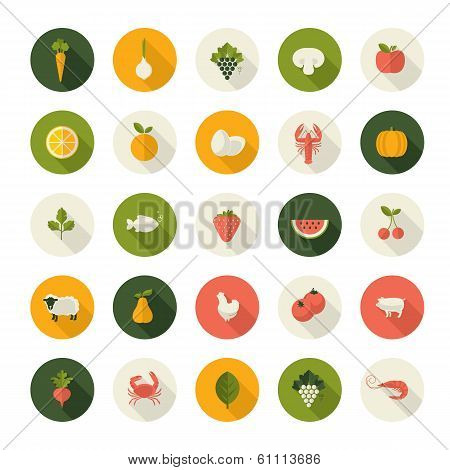 Set of flat design icons for food and drink.