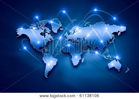 Background digital image of world map with connection lines