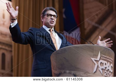 NATIONAL HARBOR, MD - MARCH 7, 2014: Texas Governor Rick Perry speaks at the Conservative Political Action Conference (CPAC).