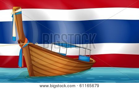Illustration of a boat in front of the Thai flag