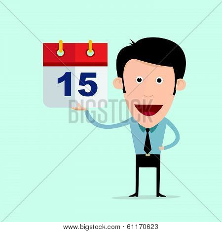 Vector Illustration Of Cartoon With Calendar In Flat Design