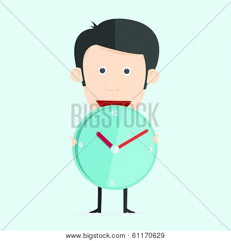 Vector Illustration Of Cartoon With Clock In Flat Design