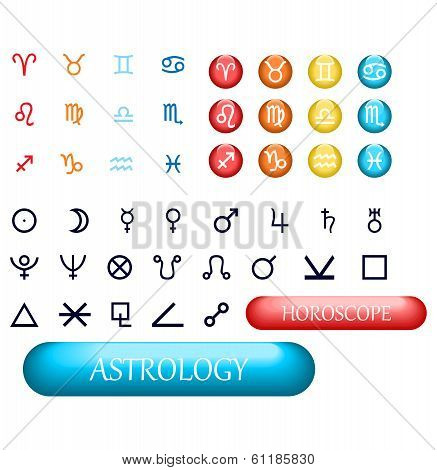 Set Of Zodiac Signs And Planets