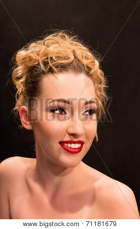 Beautiful young model with red lips
