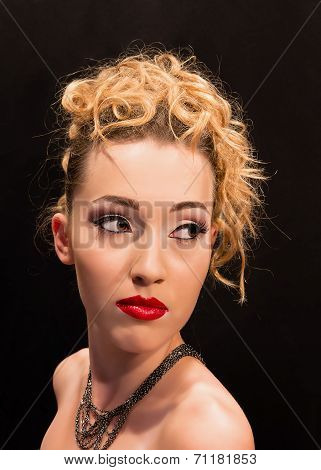 Beautiful young model with red lips