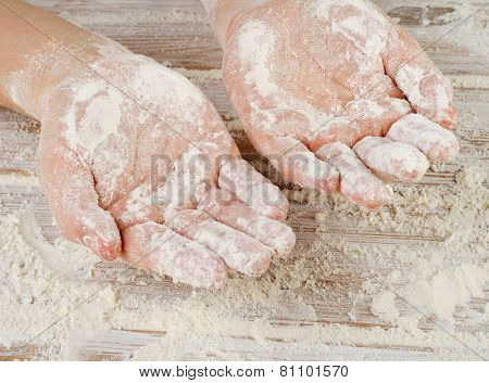 Woman Hands With Flour