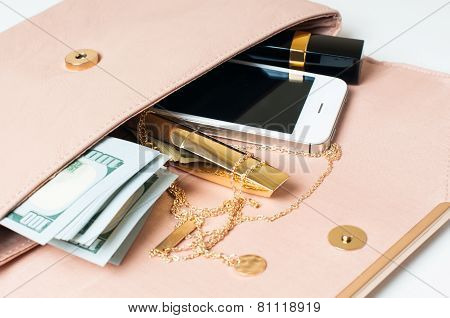 Beige Woman's Clutch Handbag
