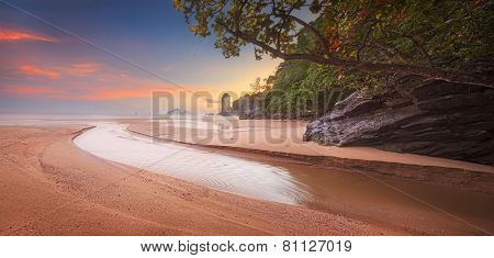 beautiful beach with colorful sky, Thailand