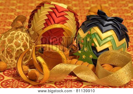 Christmas Decorations. Christmas. Christmas Eve. Christmas Ornaments With Satin Belt.