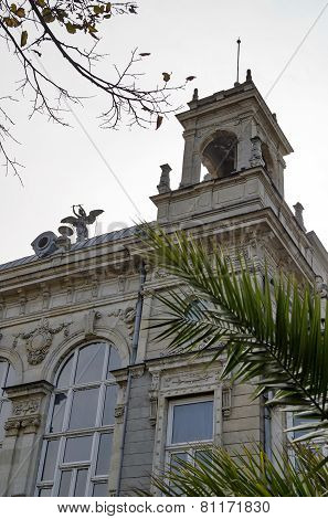 Fragment of ancient building with rich decoration in center of Ruse town, Bulgaria   from 1897 year