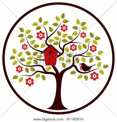 Flowering Tree And Bird
