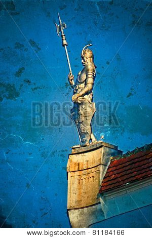 Old Photo With Metal Statue