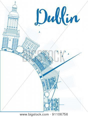 Outline Dublin Skyline with Blue Buildings and copy space, Ireland. Vector Illustration