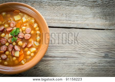 Soup With Chickpeas And Smoked Sausage