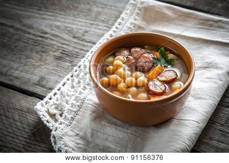 Soup With Chickpeas And Smoked Sausage