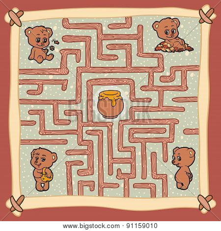 Maze Game: Help One Of The Bears To Find A Way To Honey