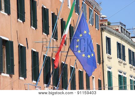Italian And European Union Flag