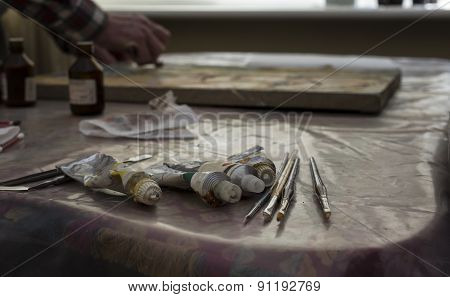 Artist Working In Studio