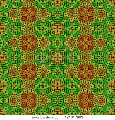 Abstract green brown decorative kaleidoscope seamless tile