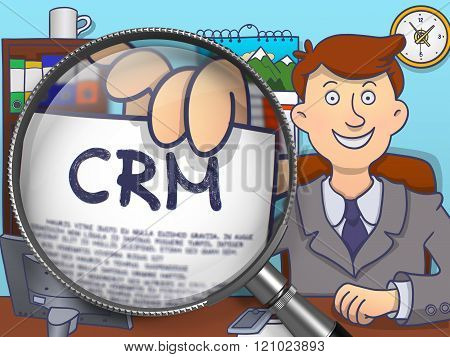 Crm through Magnifier. Doodle Style.