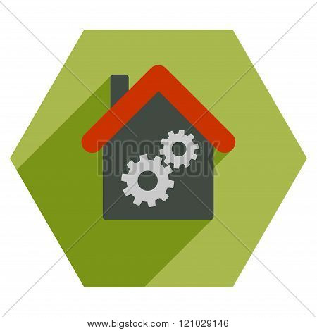 Workhouse Flat Hexagon Icon with Long Shadow