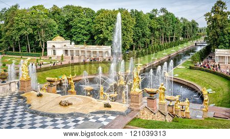 Fountains Grand Cascade In Petergof, Russia