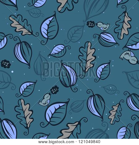 Night forest birds song pattern seamless tileable