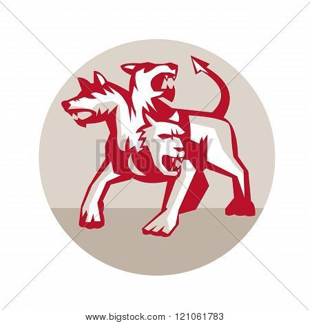 Cerberus Multi-headed Dog Hellhound Circle Retro