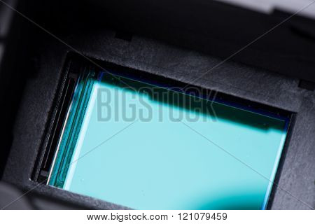 closeup sensor (CCD, CMOS) inside digital SRL camera