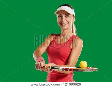 girl with a tennis racket and ball