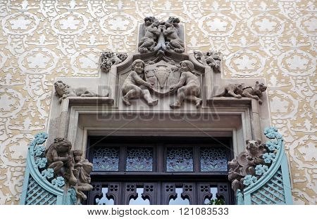 BARCELONA, SPAIN - JULY 31, 2015: Detail of Casa Ametller facade - one incredible and modernistic building in Barcelona, Spain