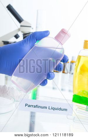 Noxious additives in cosmetics. Laboratory with chemical substances.