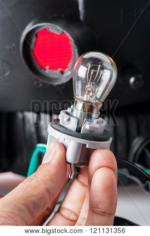 automotive light bulb connected to light socket