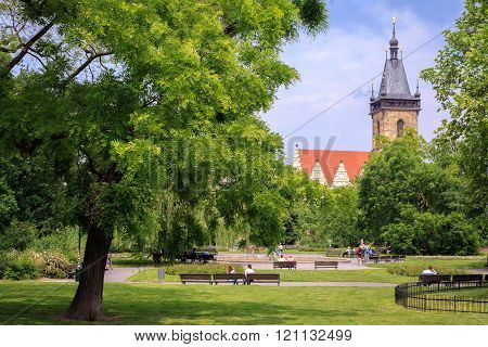 PRAGUE - MAY, 15, 2015: Historical church in park, Prague, Czech Republic, Europe