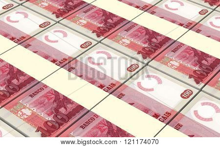 Mozambican escudos bills stacked background. Computer generated 3D photo rendering.