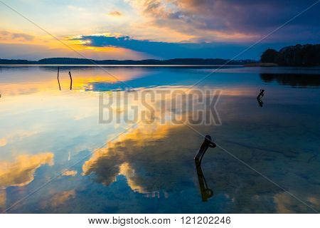 Lake Landscape At Colorful Sunset