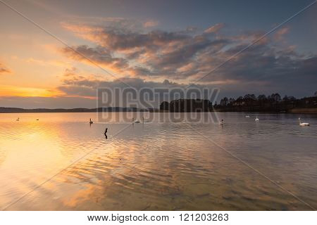 Lake Landscape At Colorful Sunset