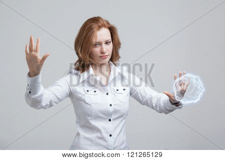 Woman with glowing magical energy ball.