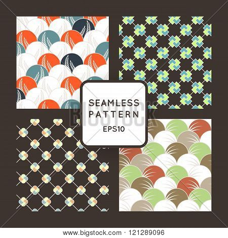 A set of four vector seamless floral and geometric patterns. Japanese style. Arabic style.