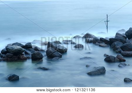 Cross for fishing on the coast of Sri Lanka in the early morning.