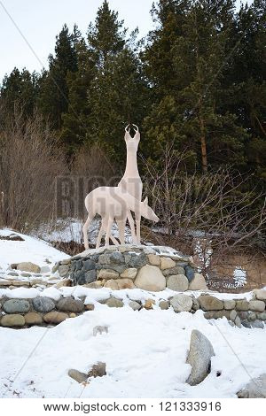 Belokurikha/Russia - January 2016: Sculpture of deer around the resort polyclinic in the heart of the resort city of Belokurikha Altai Krai Russia.