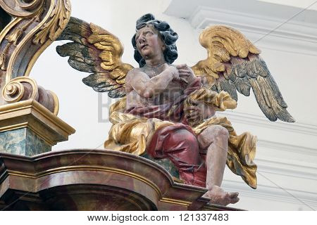 KOTARI, CROATIA - SEPTEMBER 16: Angel on the altar in the church of Saint Leonard of Noblac in Kotari, Croatia on September 16, 2015.
